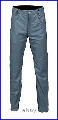 Men's Genuine Leather Pant Jeans Style 5 Pockets Motorbike Gray Pants