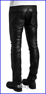 Men's Genuine Leather Pants 100% Real Soft Sheepskin Leather Black Biker Pants