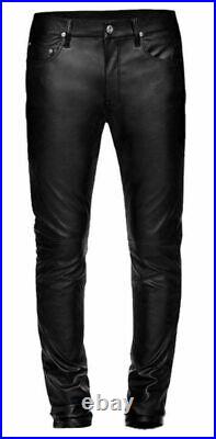 Men's Genuine Leather Pants Original Soft Lambskin Motorcycle Biker Casual Style