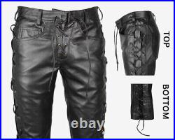 Men's Genuine Leather Pants with Zipper Soft Lambskin Leather Biker Trouser Pant