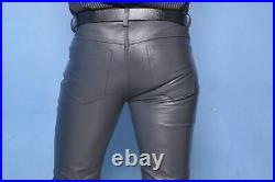 Men's Genuine Leather Seamless Skinny Pants Four pockets Style Premium Jeans 001