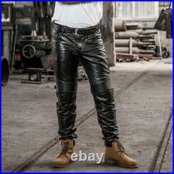 Men's Genuine Leather pant 100% Real Lambskin Black Leather Motor Biker Pants