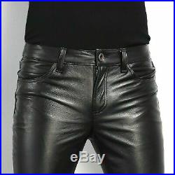 Men's Genuine Leather slim fit Biker trouser pants