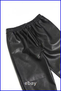 Men's Genuine Real Leather Black Biker Joggers Pants Slim Fit Casual Trousers 38