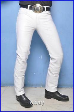 Men's Genuine Real Leather Pants Four pockets Style Premium Jeans 002