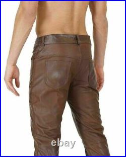 Men's Genuine Sheep Leather Biker Pant with Zipper Closure real Leather trousers
