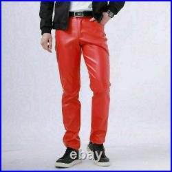 Men's Genuine Slimfit Leather Pants Casual Tight Biker Pant Cow hide Blue Color