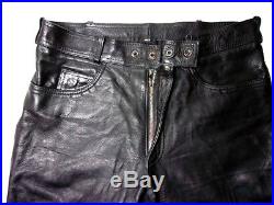 Men's Heavy Weight Black Pebble Grain Leather Biker Cycle Lined Pants 34 x 34