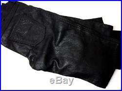 Men's Heavy Weight Black Pebble Grain Leather Biker Cycle Lined Pants 34 x 34