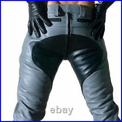 Men's High Quality Leather Gay Suit Black & Grey Contrast Pant With Quilted Pant