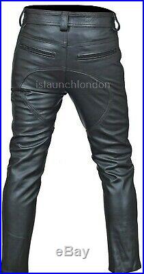 Men's Hot Genuine Cowhide Leather Bikers Pants Quilted Jeans Club Bluff Gay Gear
