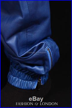 Men's JOGGER Blue Lambskin Premium Real Soft Leather Jogging Trouser Draw Pants