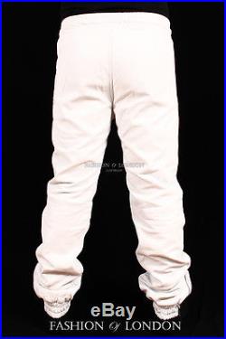 Men's JOGGER White Lambskin Premium Leather Jogging Trouser Track Suit Draw Pant