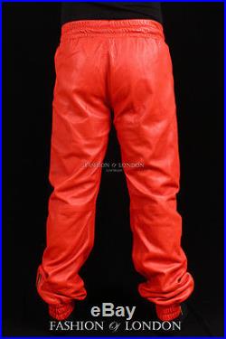 Men's JOGGERS Red Lambskin Premium Leather Jogging Trouser Track Suit Draw Pants