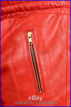 Men's JOGGERS Red Lambskin Premium Leather Jogging Trouser Track Suit Draw Pants