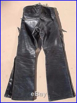 Men's LANGLITZ Leather Motorcycle Pants MINT Size 30-32 Waist, 34 Long