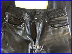 Men's LEATHER USA Heavy Leather Pants BLACK Size 38W x 35 inseam NICE