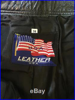 Men's LEATHER USA Heavy Leather Pants BLACK Size 38W x 35 inseam NICE