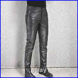 Men's Lambskin Leather Skin Fit Pants Handmade Real Leather Pants With30 With36