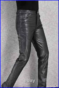 Men's Lambskin Leather Skin Fit Pants Handmade Real Leather Pants With30 With36