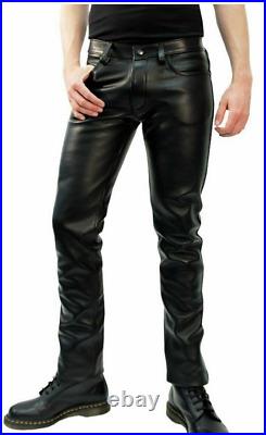 Men's Lambskin Real Leather Pants Four pockets Style Premium Jeans 004