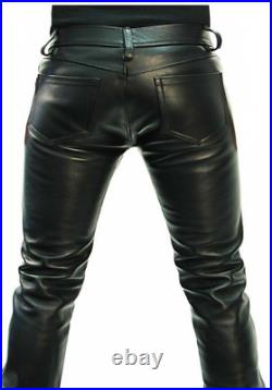 Men's Lambskin Real Leather Pants Four pockets Style Premium Jeans 004