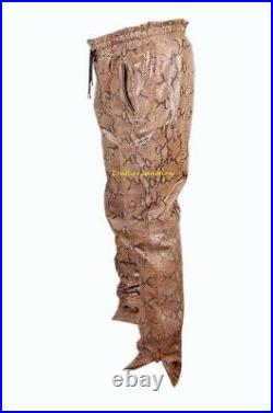 Men's Leather Beige Snake Real Lambskin Sweat Pants/Jogger trousers ZL-0038