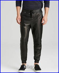 Men's Leather Black Lambskin Slim Sweat Pants/Jogger trousers ZL-0041