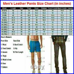 Men's Leather Genuine Lambskin Pant With White Striped Biker Leather Pant