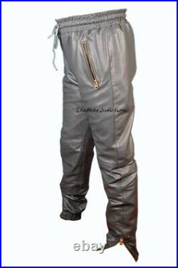 Men's Leather Gray Lambskin Sweat Pants/Jogger trousers ZL-0035
