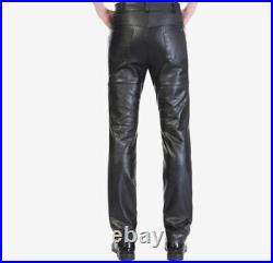 Men's Leather Jeans Thigh Fit Outrageously Luxury Simple Pants Trousers Cuir