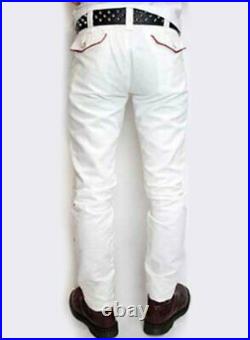 Men's Leather Pant 100% Pure Napa Leather White Pant Motorcycle Biker Pant