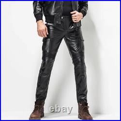 Men's Leather Pant 100% Real Leather Slim Fit Fashion Biker Style Pant #26