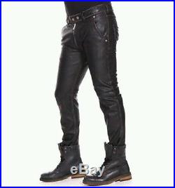 Men's Leather Pant Black New Genuine Sheep Napa Designer Biker Motorcycle