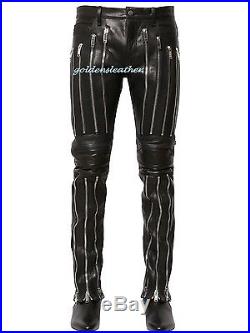 Men's Leather Pant Black New Genuine Sheep Napa Designer Biker Motorcycle # 16