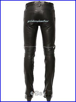 Men's Leather Pant Black New Genuine Sheep Napa Designer Biker Motorcycle # 16