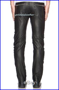 Men's Leather Pant Black New Genuine Sheep Napa Designer Biker Motorcycle # 17