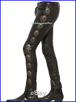 Men's Leather Pant Black New Genuine Sheep Napa Designer Biker Motorcycle # 28