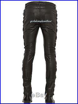 Men's Leather Pant Black New Genuine Sheep Napa Designer Biker Motorcycle # 28