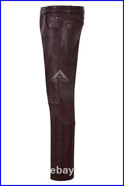 Men's Leather Pant Cherry Napa Stylish Fashion Designer Slim Fit Trousers 4669