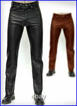 Men's Leather Pant Genuine Lambskin Five Pockets Jeans Style Black Rider Pant