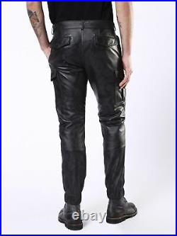 Men's Leather Pant Genuine Lambskin Leather Jean Style Slim Black Casual Pants