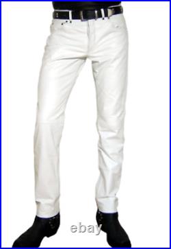 Men's Leather Pant Genuine Lambskin Leather Stylish White Trousers Clubwear