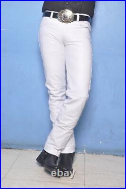 Men's Leather Pant Genuine Lambskin Style Real Leather Trousers White Pant