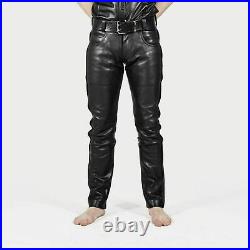 Men's Leather Pant Jeans Thigh Fit Pants Trousers Breeches Bluf Lederhosen Cuir