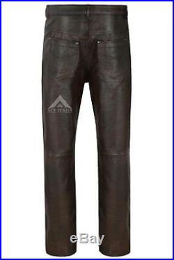 Men's Leather Pants Biker Trouser Black Bronze Jeans Style Cowhide Leather 501