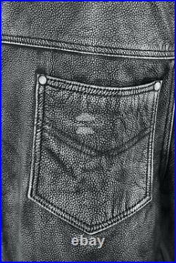 Men's Leather Pants Bikers Full Grain Waxed Cowhide ROCK Jean Style Trousers 501