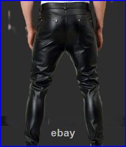 Men's Leather Pants Genuine Lambskin Handmade Stylish Black Casual Biker Party