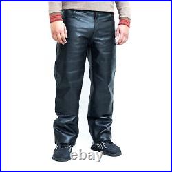 Men's Leather Pants Motorbike Black Pants Real Leather Black Cargo Pants