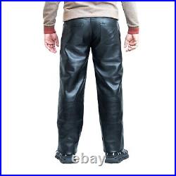 Men's Leather Pants Motorbike Black Pants Real Leather Black Cargo Pants